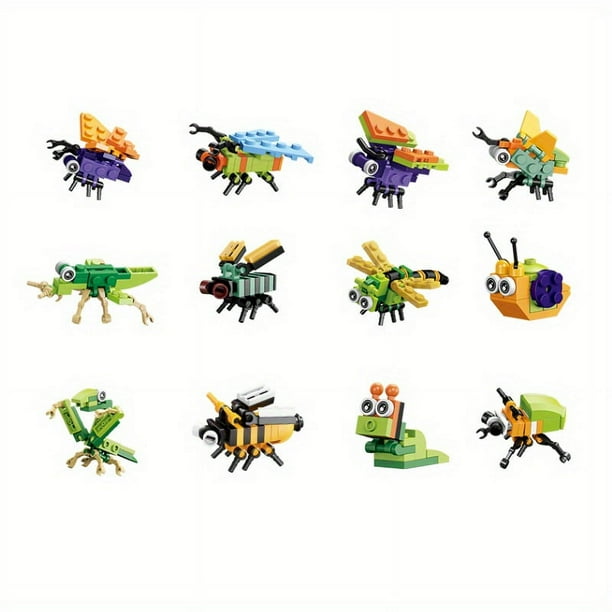 12 In 1 Cute Insects Building Blocks Building Bricks Kit, Assembled 12 Models Into The Unicorn Bee Fly Butterfly Cicada Snail Educational Toys For Kids