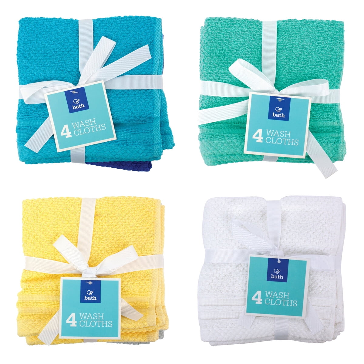 Toalla Facial Bath 100 Algodan 12x12cm Pack 4 Colores