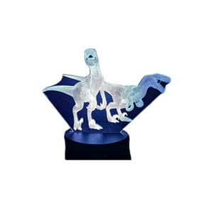 Lelumania - Lampara Ilusion 3D Dino Pareja De 7 Colores, Base Touch