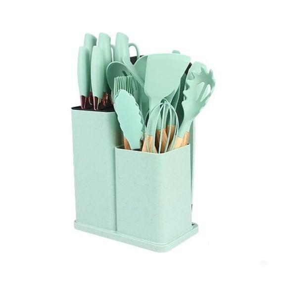 Set 19 Utensilios Juego De Cocina Silicona Antiadherentes Verde Claro