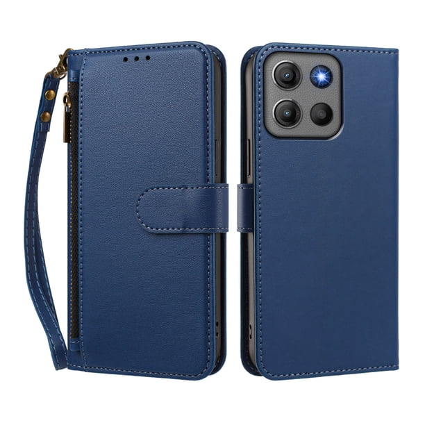 Funda Tipo Billetera para Motorola Moto G17 4G/G17 Power 4G con Soporte y Bolsillo con Cierre Azul profundo