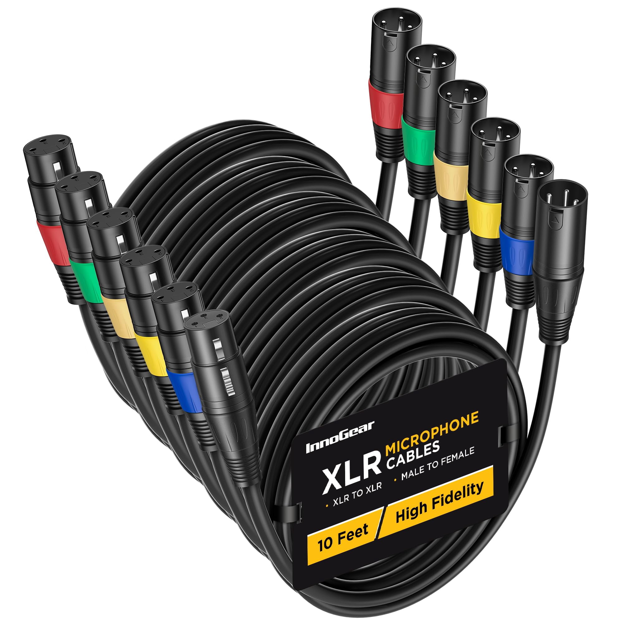 Cables De Micrófono Xlr Innogear Balanceados De 3 Pines, 3 M, Paquete De 6