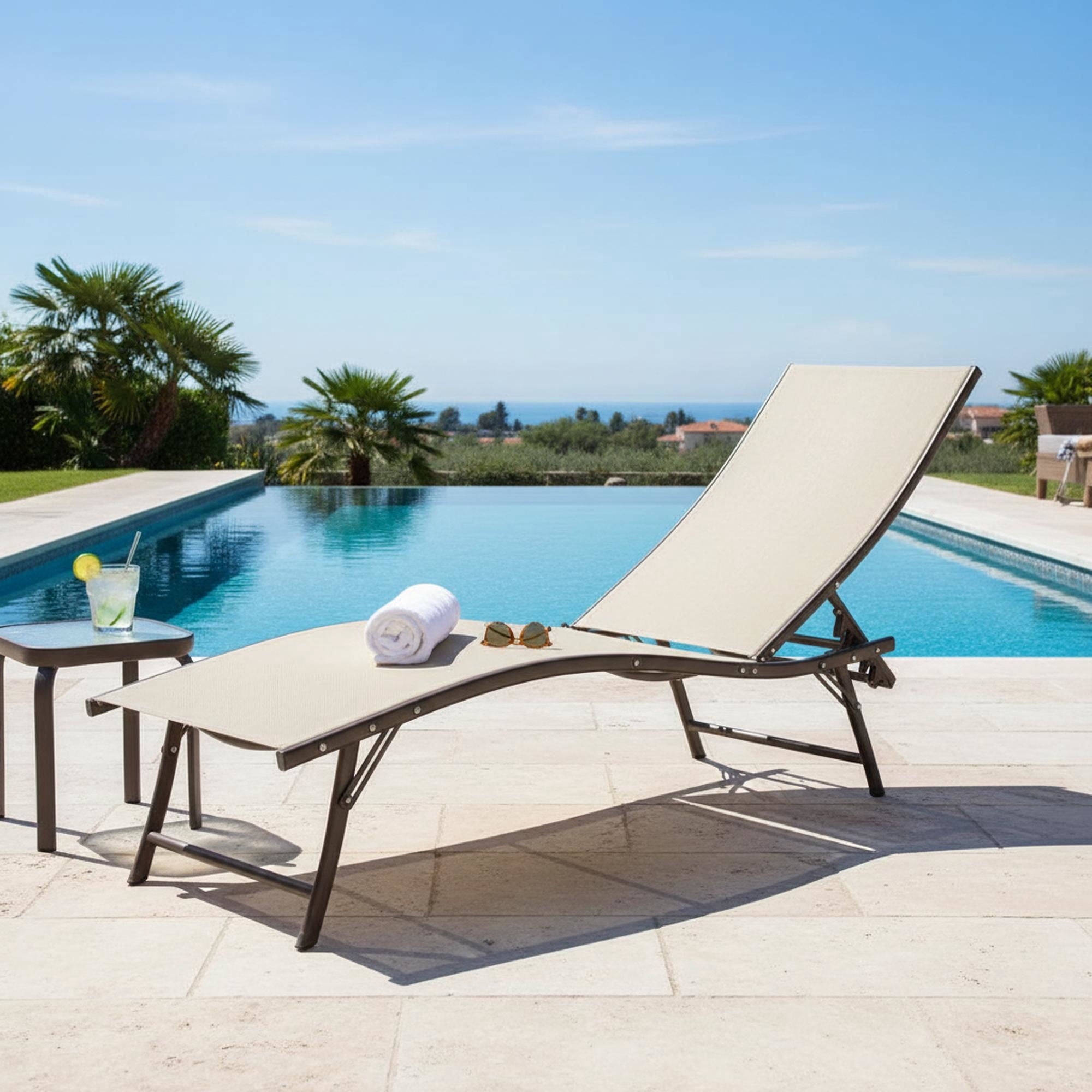 Reposera de Playa Lounge Beige 55x141x91cm