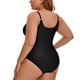 thumbnail image 5 of Agnes Orinda Traje de Baño de una Pieza para Mujer de Talla Grande, Control de Abdomen, Corte Push Up, Cintura Alta, Fruncido, Playa, 3X Negro, 5 of 8