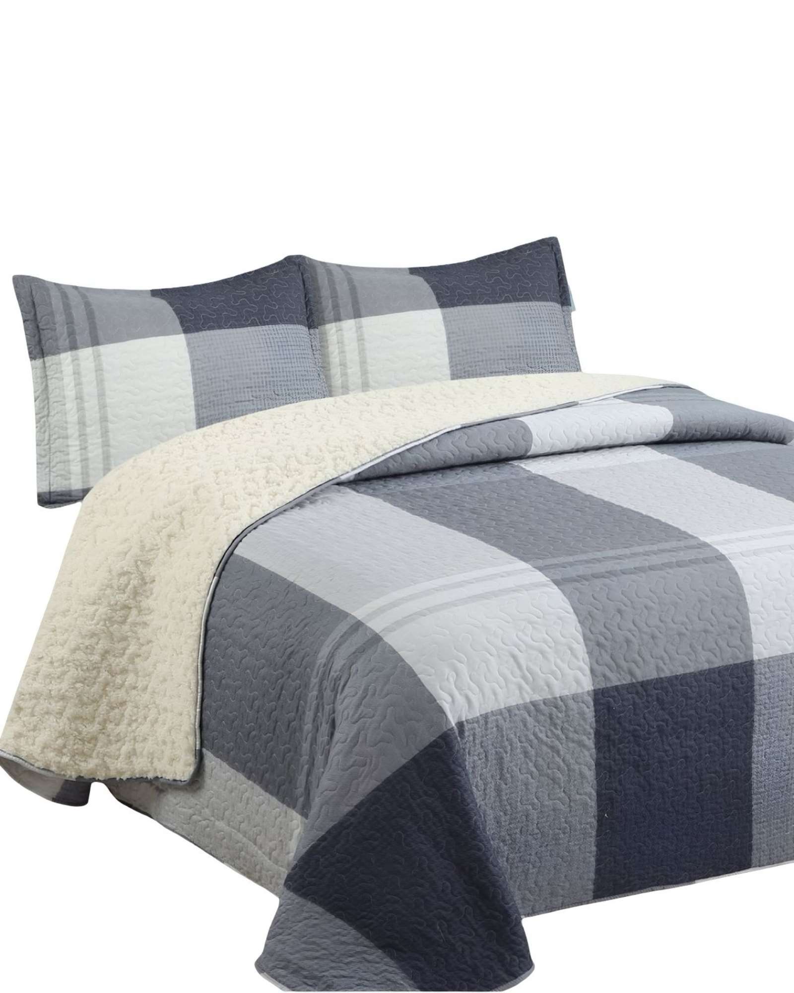 Feiya - Cubrecama Quilt Con Sherpa 2 Plaza 230 Cm X 250 Cm