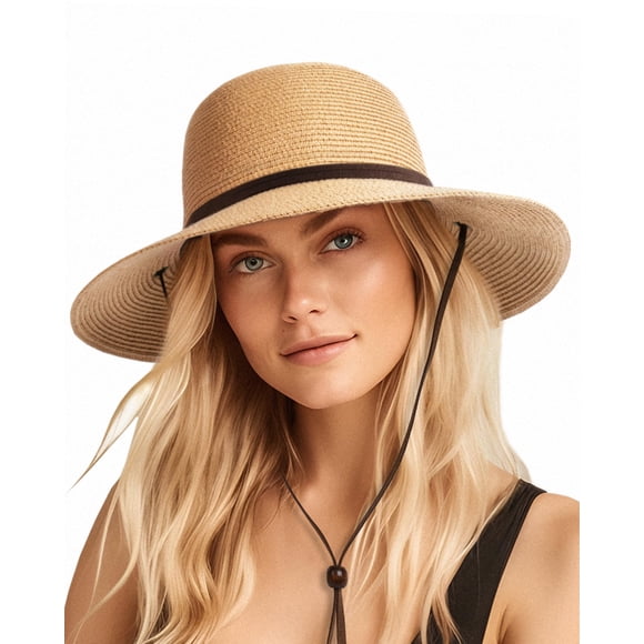 Gorro de sol FURTALK para mujer, ala ancha, UPF 50+, color caqui, verano