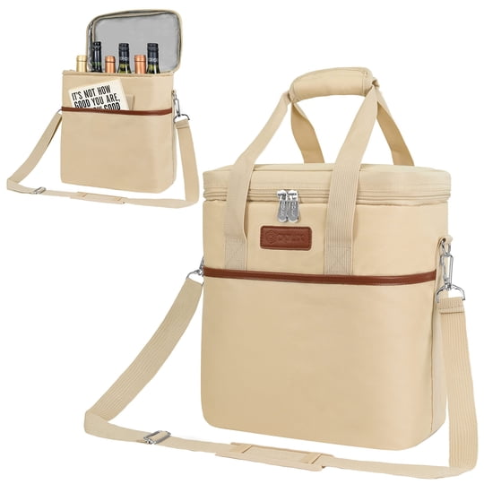 Bolsa Enfriadora De Vino Opux De 6 Botellas, Aislada, Color Crema