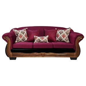 América Decora - Sofá Con Resorte Estructura Búfalo 4 Personas Chenille+Pu Guinda X