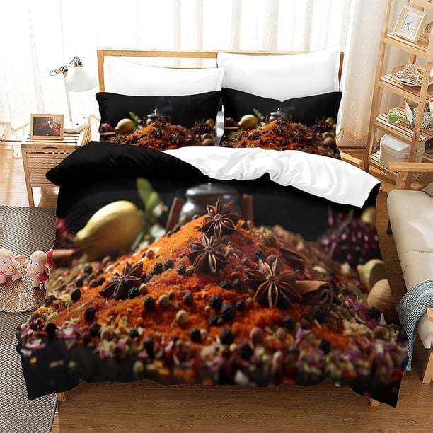 Juego de ropa de cama Speciality Spices de 3 piezas con funda nórdica de microfibra estampada artísticamente y cremallera.