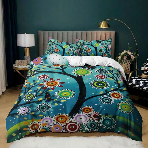 Colorful Mushroom Owl Butterfly Tree Quilt Duvet Cover Set Doona Cover Kids3-Piece Bedding Set