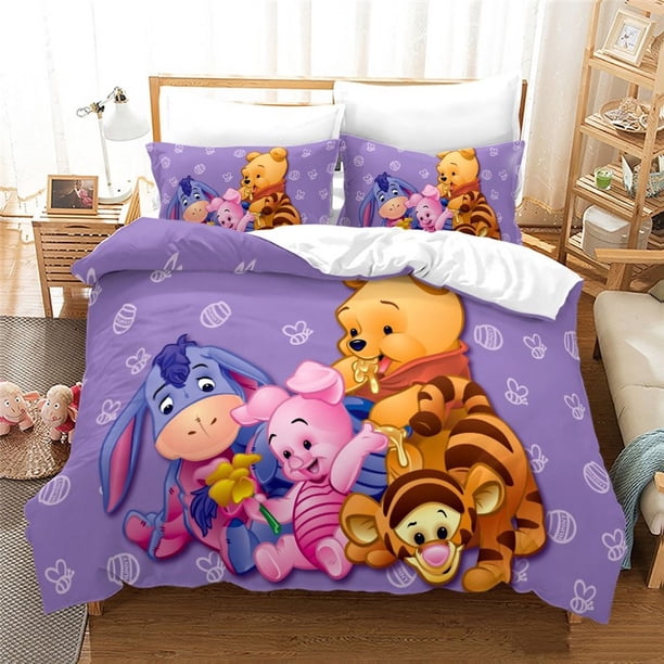 v2169 Bed Sheets Kids Duvet Cover The Pooh Piglet Honey Pot Cartoon Animation Twin Full Queen King Size Bedding Set Children Boys Girls 3-Piece Bedding Set (1 Duvet Cover + 2 Pillow Shams) Bed Sheets