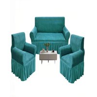 Genérico - Pack De Fundas De Sofa 3+1+1 Con Diseño En Forma De Hoja Con Velo 3-1-1 Color Turquesa