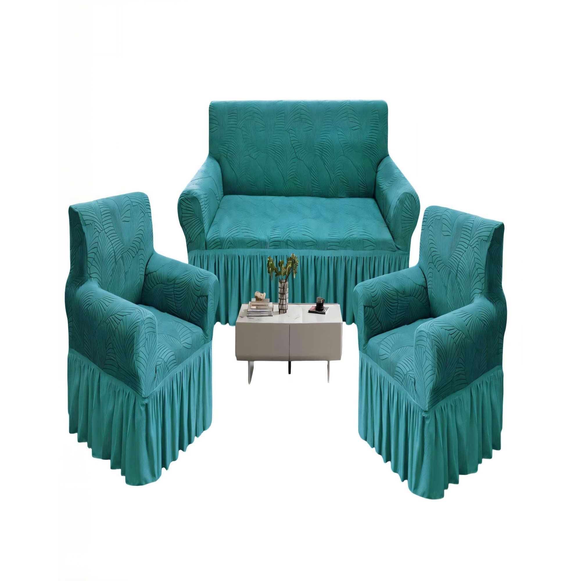 Genérico - Pack De Fundas De Sofa 3+1+1 Con Diseño En Forma De Hoja Con Velo 3-1-1 Color Turquesa