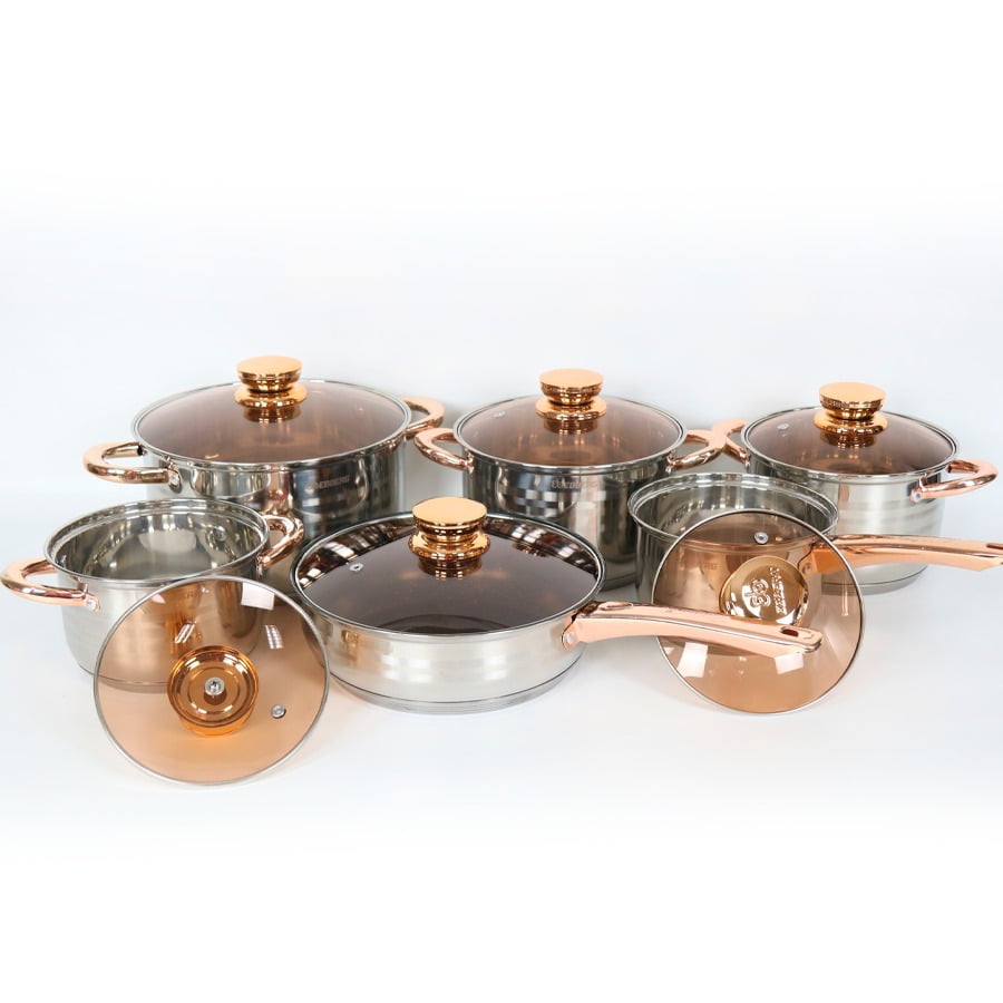 Aventura Store - Juego De Ollas Con Tapa De Vidrio Cocina 12 Piezas