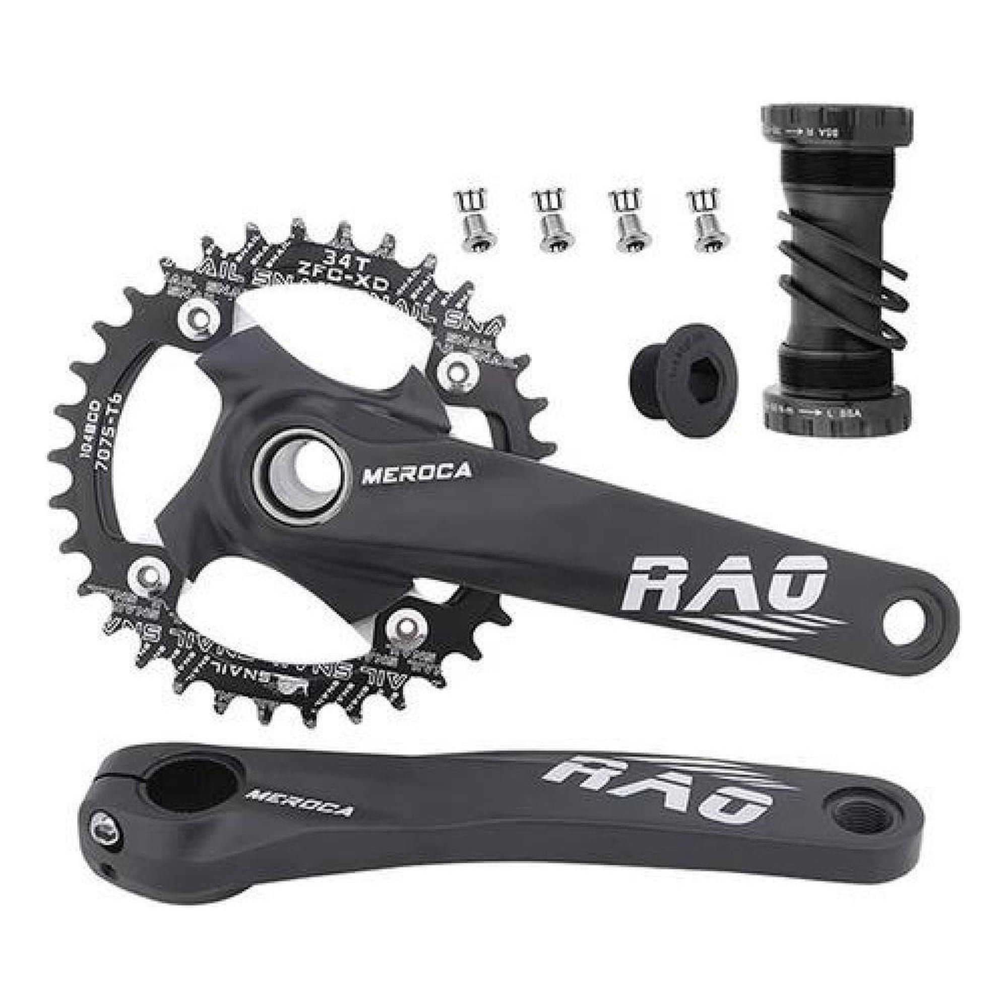 Meroca - Juego Volante Plato Bielas 170mm Motor Bicicleta Mtb Negro