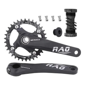 Meroca - Juego Volante Plato Bielas 170Mm Motor Bicicleta Mtb Negro