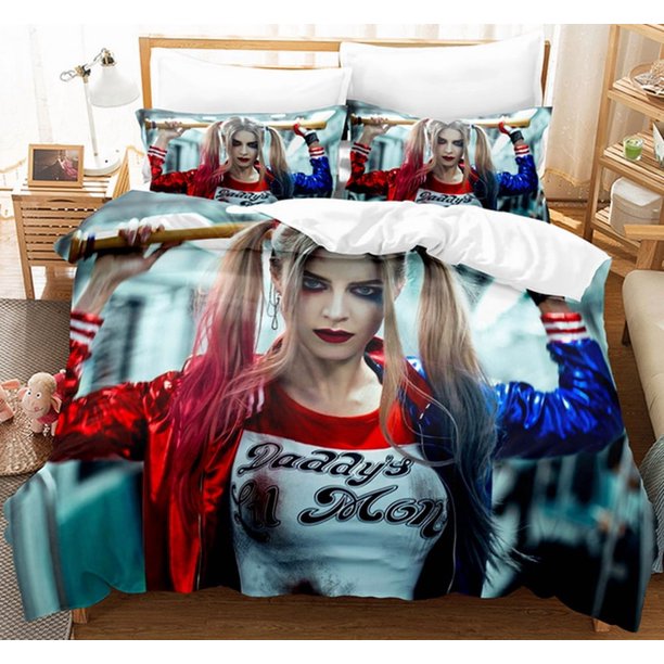 Joker Harley Quinn Quilt Duvet Cover Set Children Kids Comforter Cover 3-Piece Bedding Set