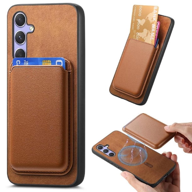 Funda de Cuero Magnética con Tarjetero para Samsung Galaxy A54 Cubierta Delgada Marrón