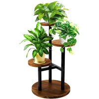 Soporte Para Plantas Geebobo De 3 Niveles, Metal Y Madera, Para Interiores, Marrón