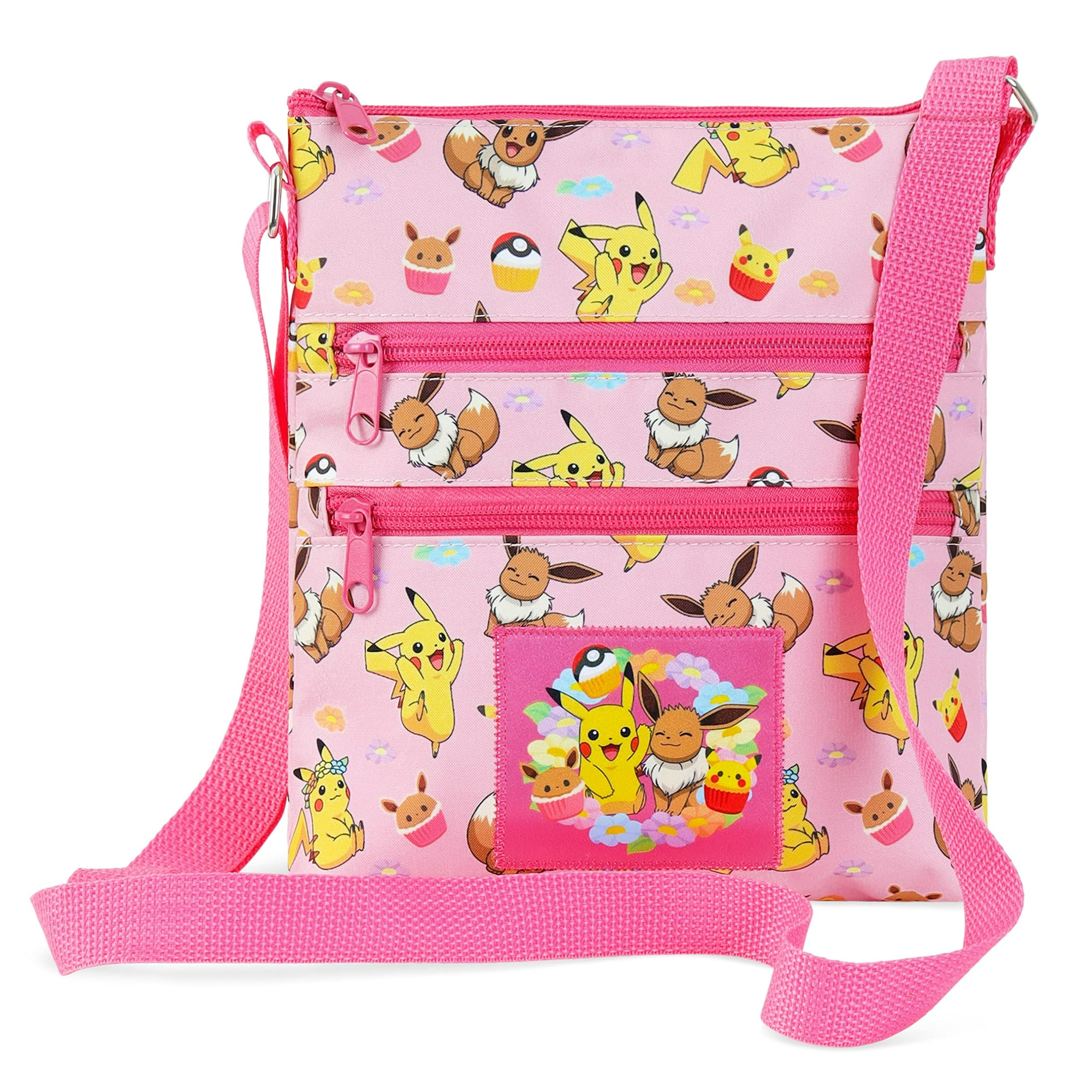 Pokémon - Bandolera Pokemon Pikachu Eevee Para Niñas, Color Rosa, Aop