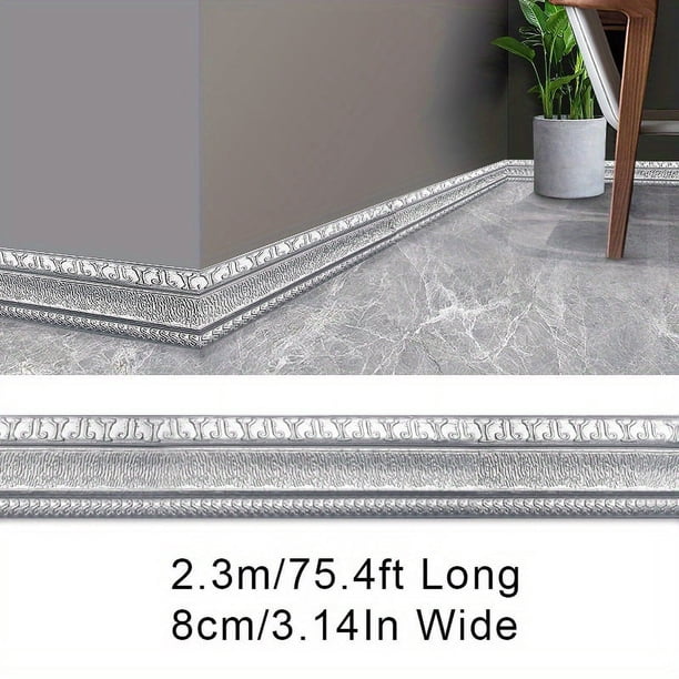 1pc Self-Adhesive Flexible Foam Molding Trim, 90"x 3" 3D Sticky Decorative Wall Trim Lines Skirting Baseboard Border, Waterproof Wallpaper For Living Room And Home Decorations