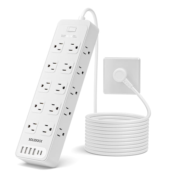 Regleta Solidock con 20 tomacorrientes AC y 6 puertos USB, cable de 4.5 m