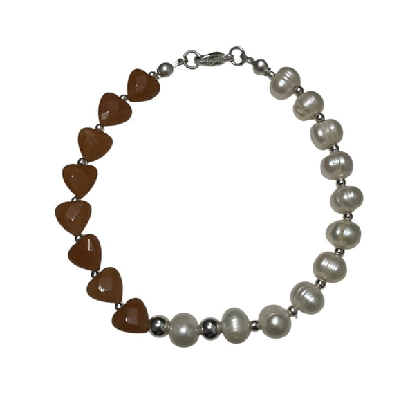 Pulsera plata 925, Perla y Cornalina