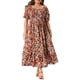 thumbnail image 1 of GRACE & GRANDEUR Vestido Maxi Floral para Mujer Talla Grande Cuello Cuadrado Manga Abullonada Cintura Fruncida Boho Sundress 2X Rojo, 1 of 8