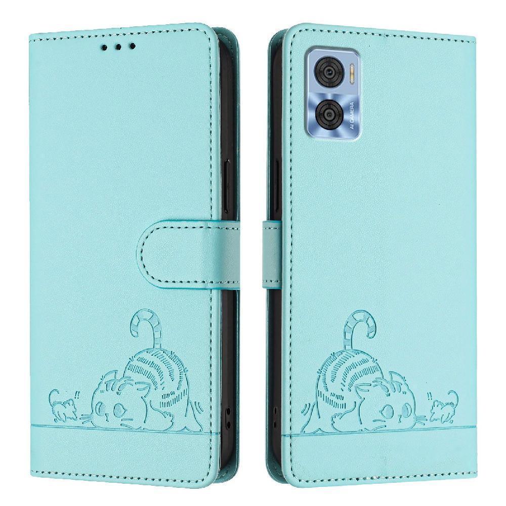 Funda Tipo Cartera Foxdock Para Motorola Moto E22 4G/E22I 4G Con Soporte, Ranuras, Rfid, Diseño De Gato