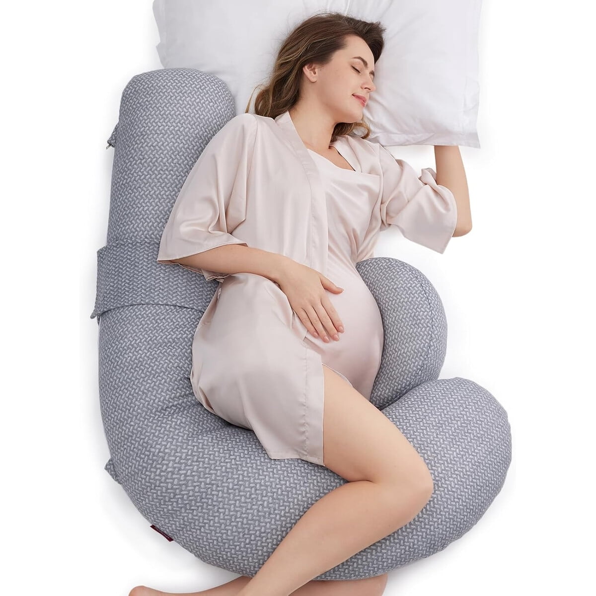Almohada Embarazo Momcozy F Shape 135cm Gris Ajustable