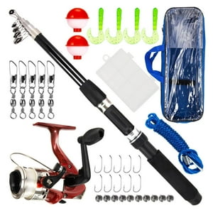 Ekoi - Set Pesca Caña De Pescar Telescópica Mosquero Carrete Pesca Azul Talla Unica