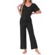 thumbnail image 2 of INSPIRE CHIC Conjunto de Pijama para Mujer de Punto Acanalado con Manga Corta, Parte Superior con Abertura Lateral y Pantalones, Conjunto de Dos Piezas para Estar en Casa con Bolsillos L Negro, 2 of 5