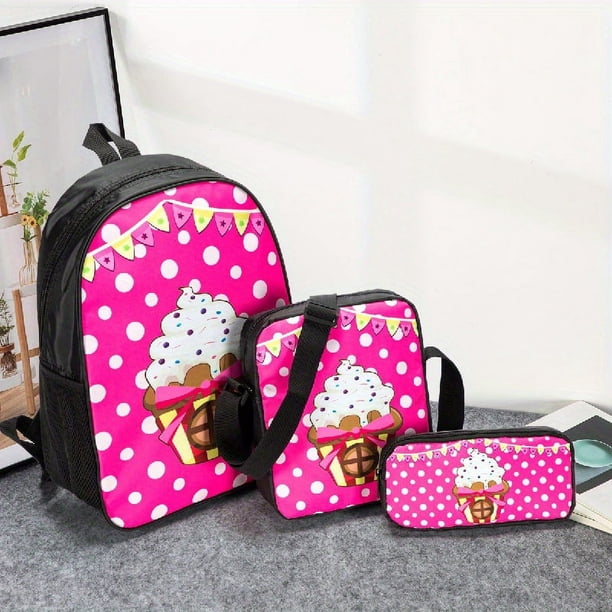 3pcs Backpack Crossbody Bag And Pen Bag Set, 13.8inch 35cm Boys Girls Kids Backpack Lunch Bag Pencil Case Set, Travel Camping Backpack, Casual Cartoon Backpack With Padded Back And Adjustable Strap, F