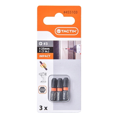 Tactix - Display De Puntas De Impacto 3 Piezas Ph3 X 25 Mm