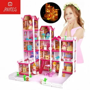 Anikids - Casa Muñecas Infantil Juguete Princesa Niñas Led 15 Cuartos