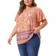thumbnail image 4 of Agnes Orinda Blusas Boho de Talla Grande para Mujer con Cuello de Ojal Floral y Mangas Cortas con Volantes para Verano Casual 2X Naranja, 4 of 6