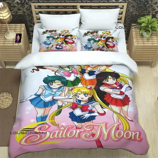 v517 Bed Sheets Cartoon S-Sailor Moon Bedding Sets exquisite bed supplies set duvet cover bed comforter set bedding set luxury birthday gift 3-Piece Bedding Set (1 Duvet Cover + 2 Pillow Shams) Bed Sh