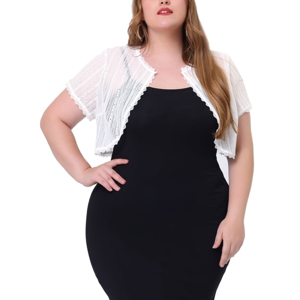 Agnes Orinda Mujeres Tallas Grandes Encogimientos de Encaje Elegantes Mangas Cortas Transparentes Bolero Floral Tops Cárdigan 4X Blanco