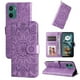 thumbnail image 1 of Funda tipo cartera FOXDOCK para Motorola Moto E15 , diseño girasol en relieve, cuero PU, cierre magnético, soporte y tarjetero, 1 of 5