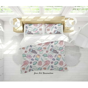 Milsleep - 3D Dibujado A Mano De Dibujos Animados Shell Medusas Patrón Funda De Edredón Set Ropa De Cama Set Edredón