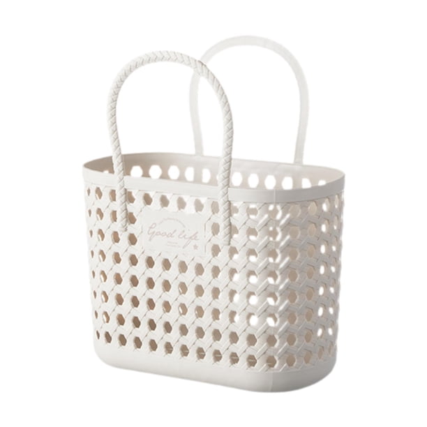 Cesta para ducha, cesta para ducha, cesta multifunción, organizador resistente, bolsa de almacenamiento para el hogar, dormitorio, baño, playa, despen Beige pequeño