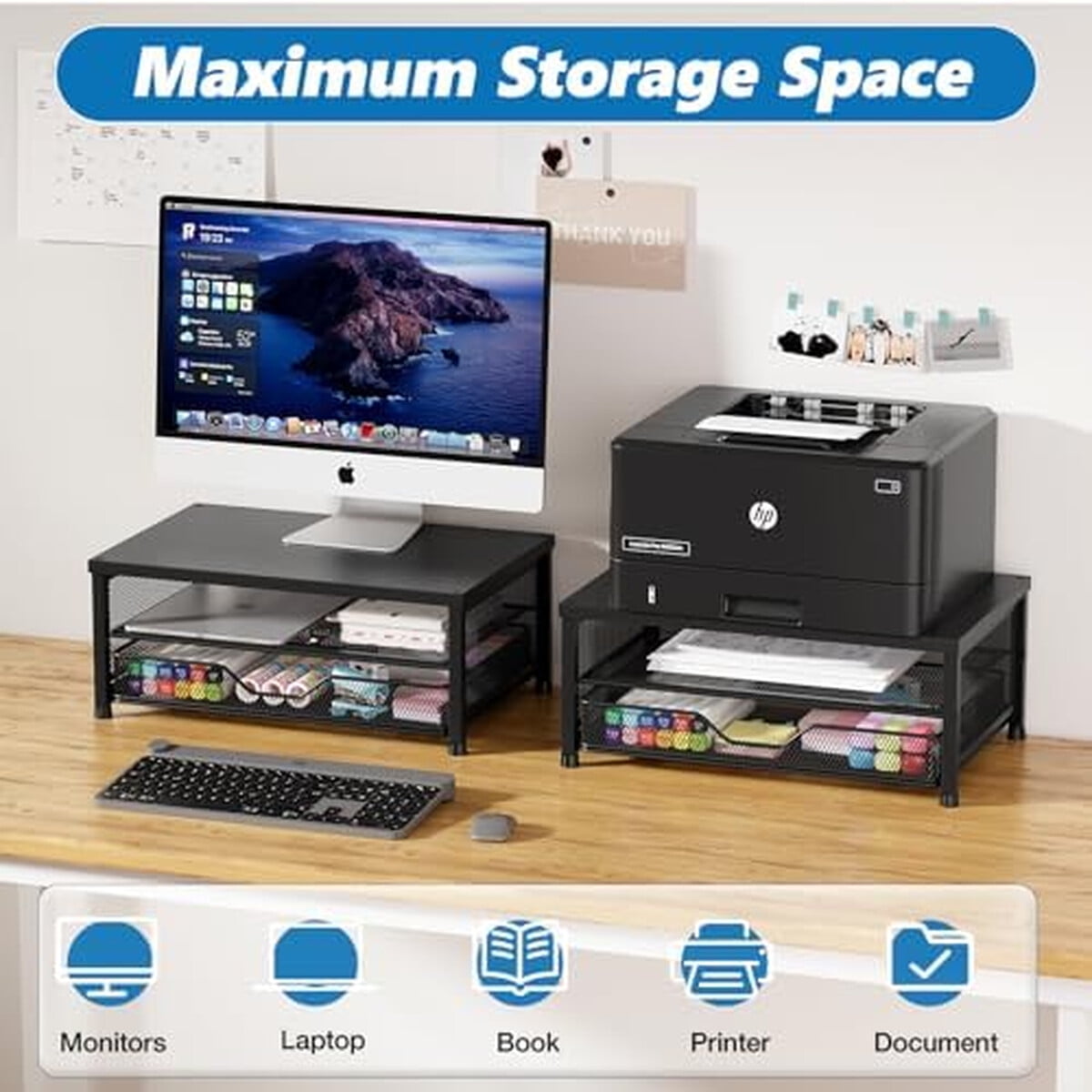 Soporte Monitor Opnice Metalico Con Cajan 35x23x14cm Negro