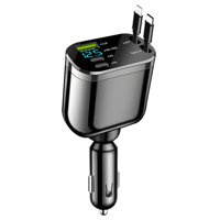 Xusx111 - Cargador De Coche Retráctil, Cargador De Teléfono De Coche Con Cables De Carga Rápida, Adaptador De Cargador De Coche Usb C, Negro