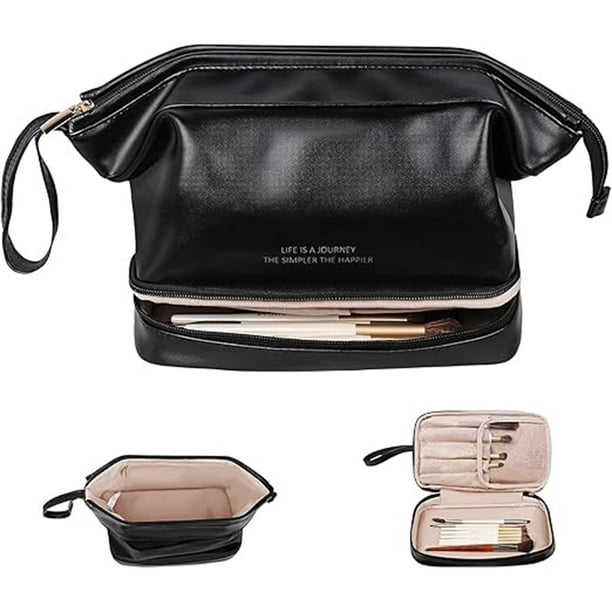 Bolsa De Maquillaje De Gran Capacidad, Diseño De Doble Capa, Mango Cómodo, Bolsa De Maquillaje De Viaje Para Mujeres, Bolsa De Maquillaje Portátil, Uso Multifuncional