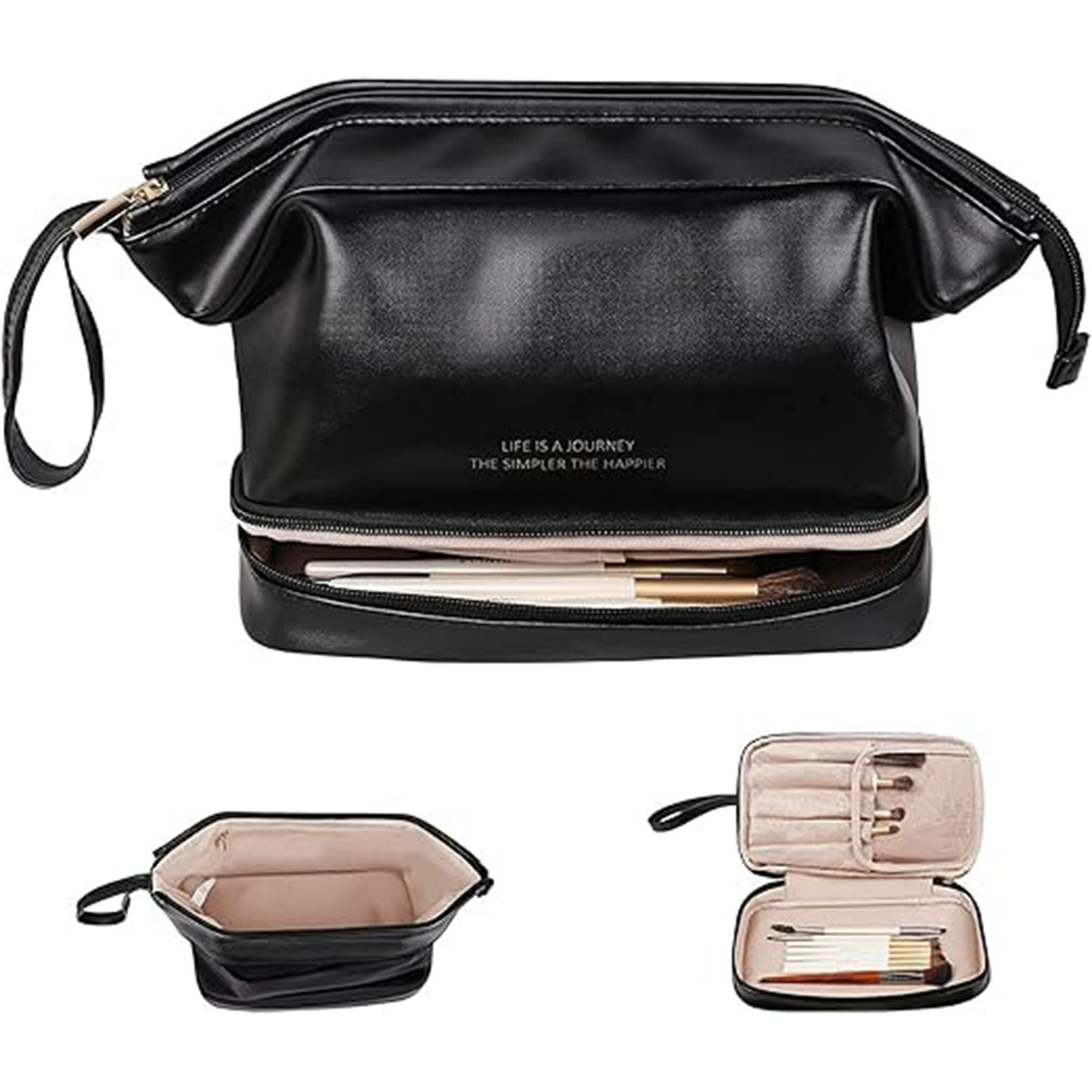 Veatool - Bolsa De Maquillaje De Gran Capacidad, Diseño De Doble Capa, Mango Cómodo, Bolsa De Maquillaje De Viaje Para Mujeres, Bolsa De Maquillaje Portátil, Uso Multifuncional