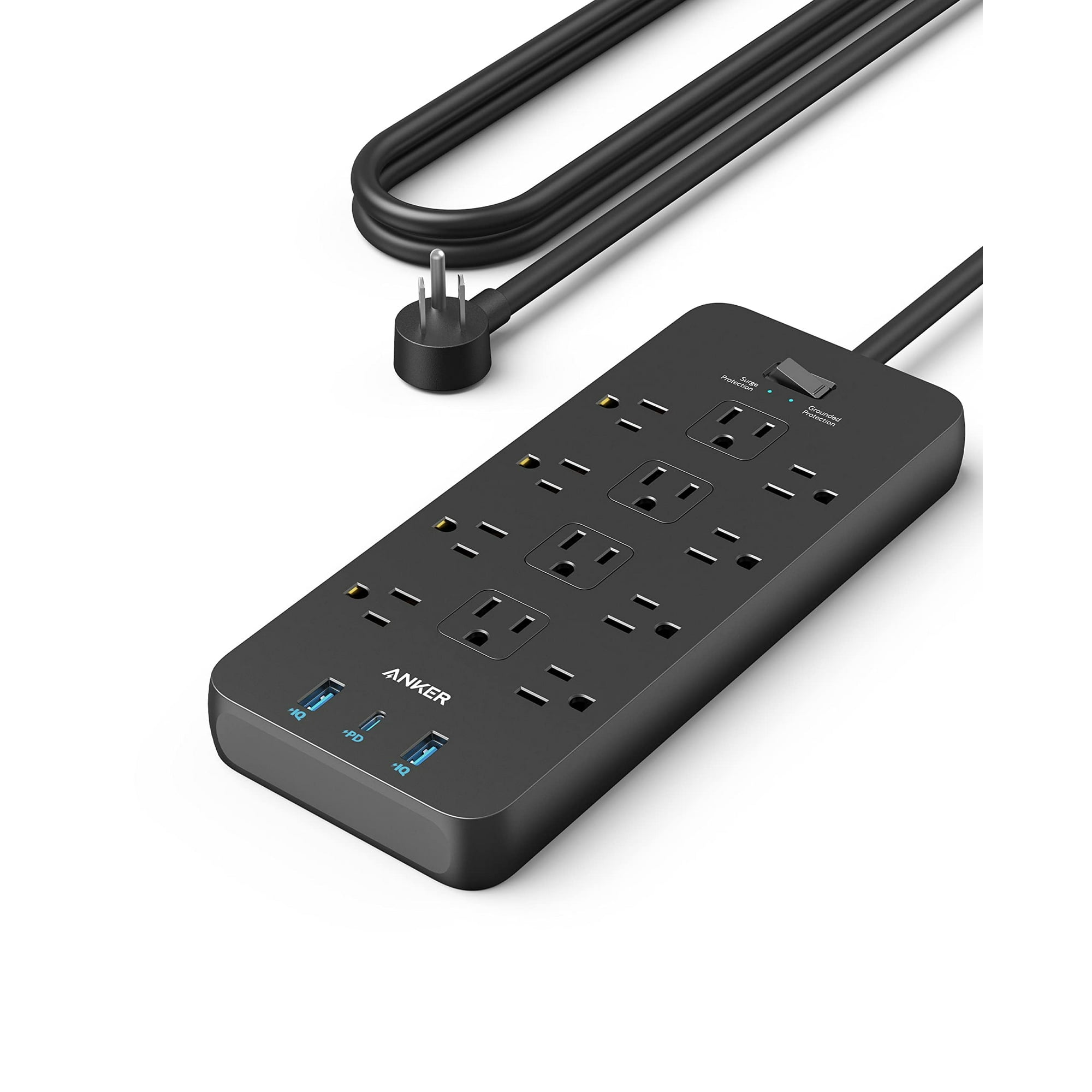 Anker Power Strip Surge Protector (2100j), 12 Tomacorrientes Con 2 Puertos Usb A Y 1 Usb C Para Múltiples Dispositivos, Cable De Extensión De 5 Pies, Carga De Entrega De Energía De 20 W Para El Hogar,