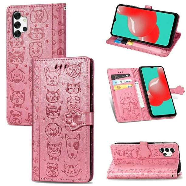 Funda Cartera FOXDOCK para Samsung Galaxy A32 4G , Flip PU con Relieve de Gatos y Perros, Tarjetero y Soporte