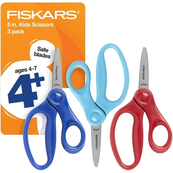 Tijeras Fiskars infantiles de punta fina de 5 pulgadas, 3 pares