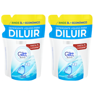 Detergente Liquido Para Diluir 500 Ml Glitt Concentrado - Pack Ahorro 2 Unidades Rinde 6 Litros Máximo Rendimiento Y Ahorro