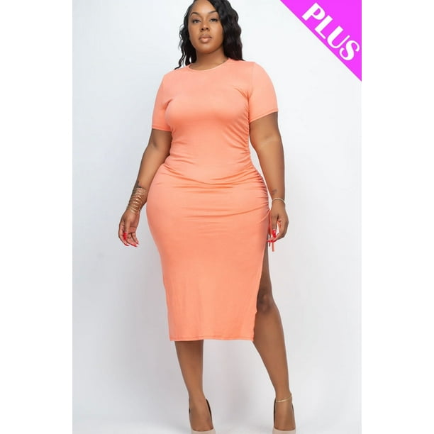 Vestido Midi Curvy con Cordón y Abertura Lateral Fruncido